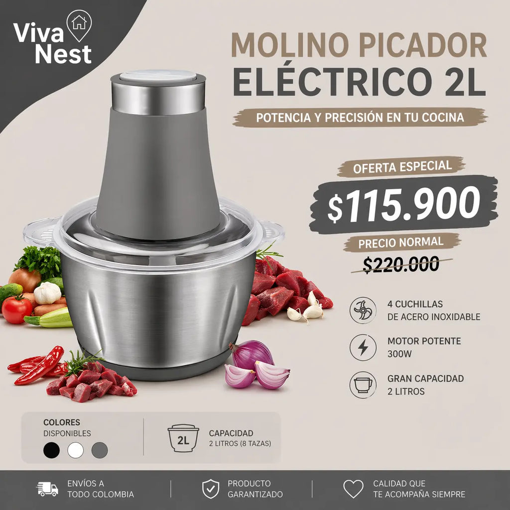 Molino Picadora De Carne Eléctrica 2 Lit