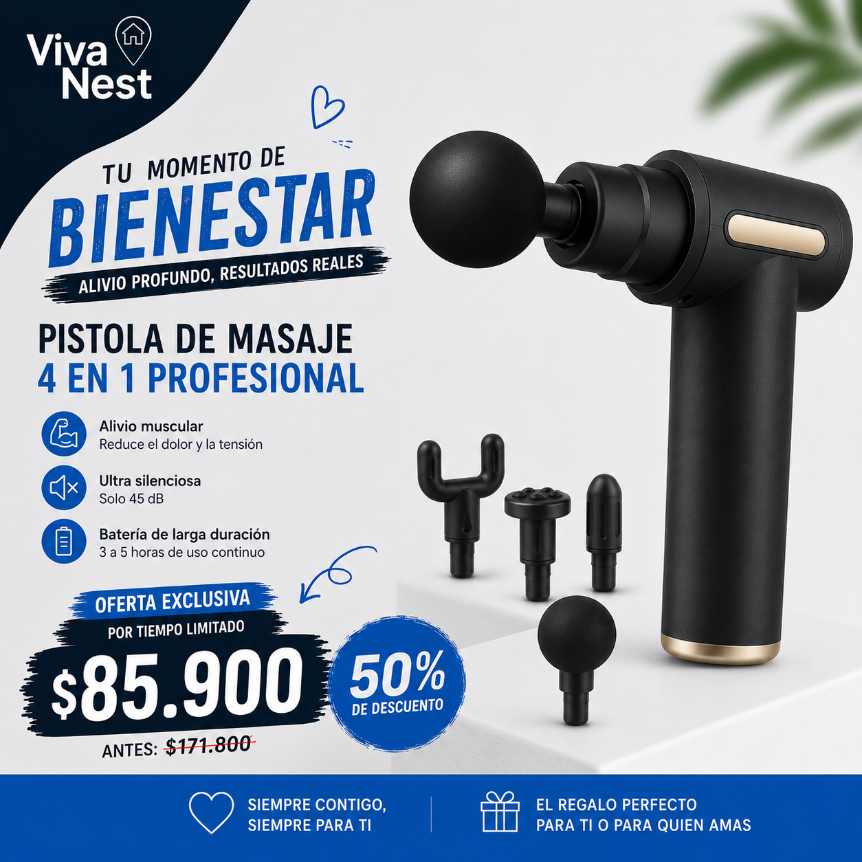 Pistola de Masaje de Percusión Profesional 4 en 1