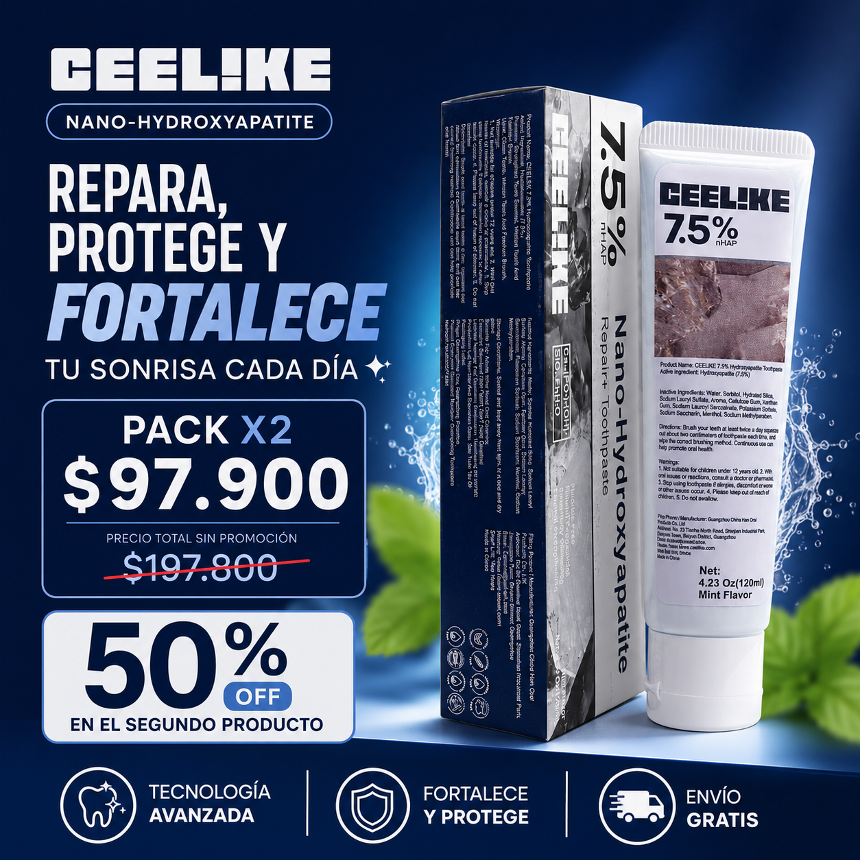 🦷 Pasta dental | Ceelike Nano-Hydroxyapatite 7.5% Pasta dental